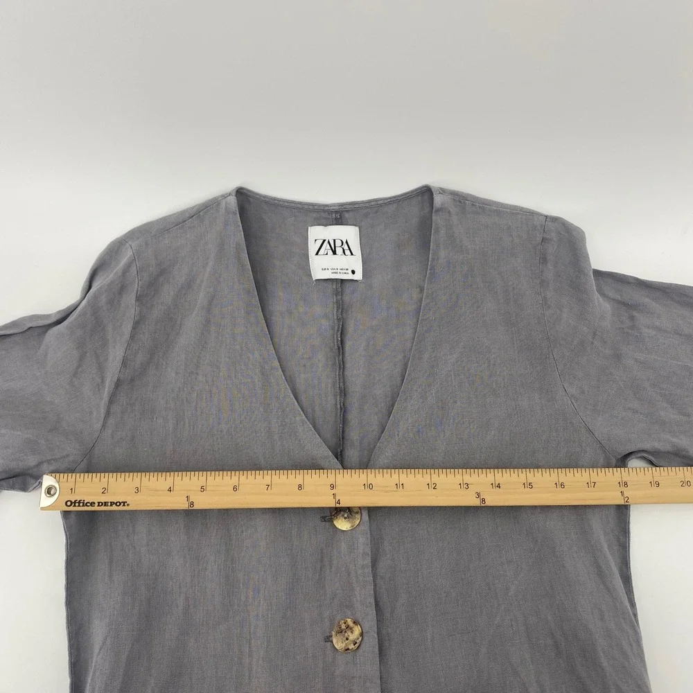 Zara Lilllian Jumpsuit Womens S Gray Linen Blend Button Front Utility Jumpsuit